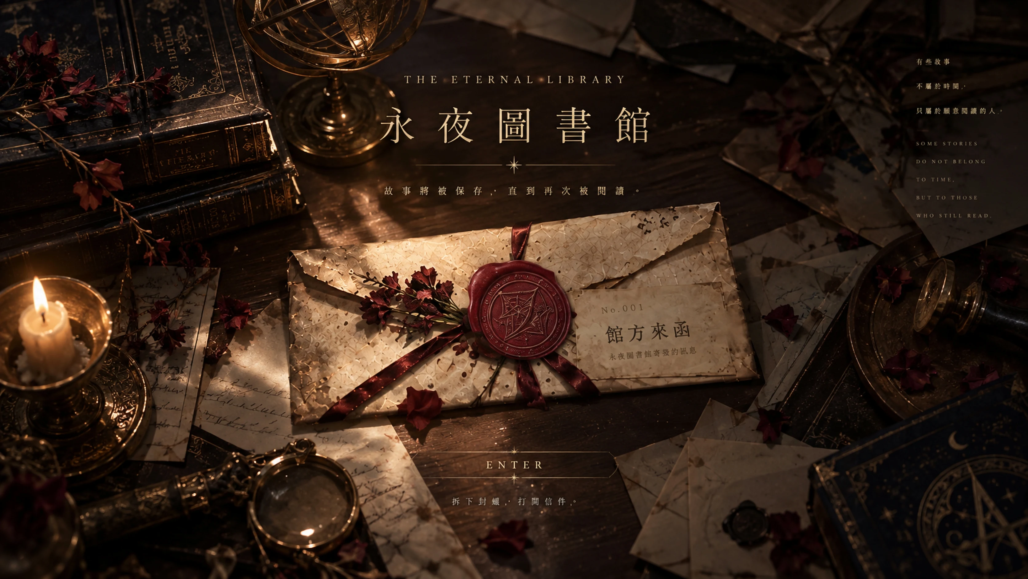 昏暗書桌上，一封封著紅色館印封蠟的館方來函